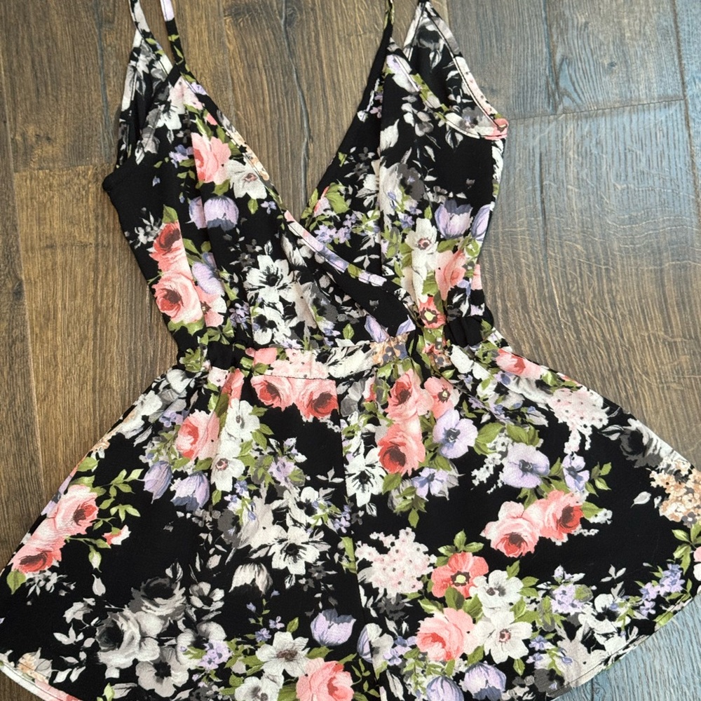 Windsor Black Floral Slip-On Top with Subtle Lavender Accents